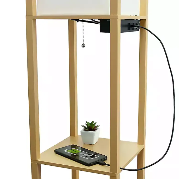 Kirklands Home Etagere Shelf Charging Floor Lamp Tan
