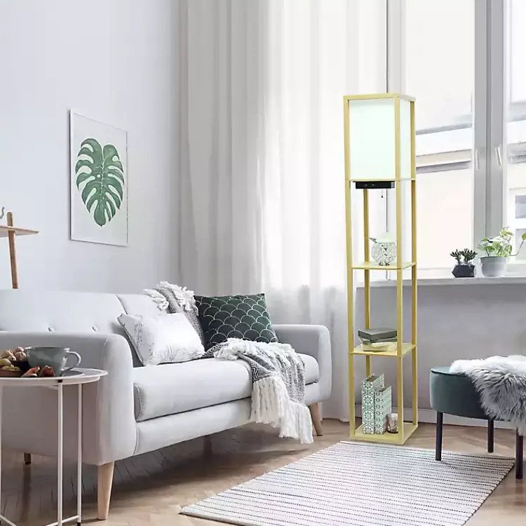 Kirklands Home Etagere Shelf Charging Floor Lamp Tan