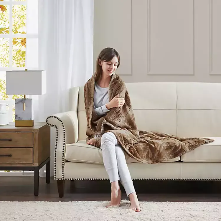 Blankets & Throws>Kirklands Home Faux Fur Oversized Throw Blanket Tan