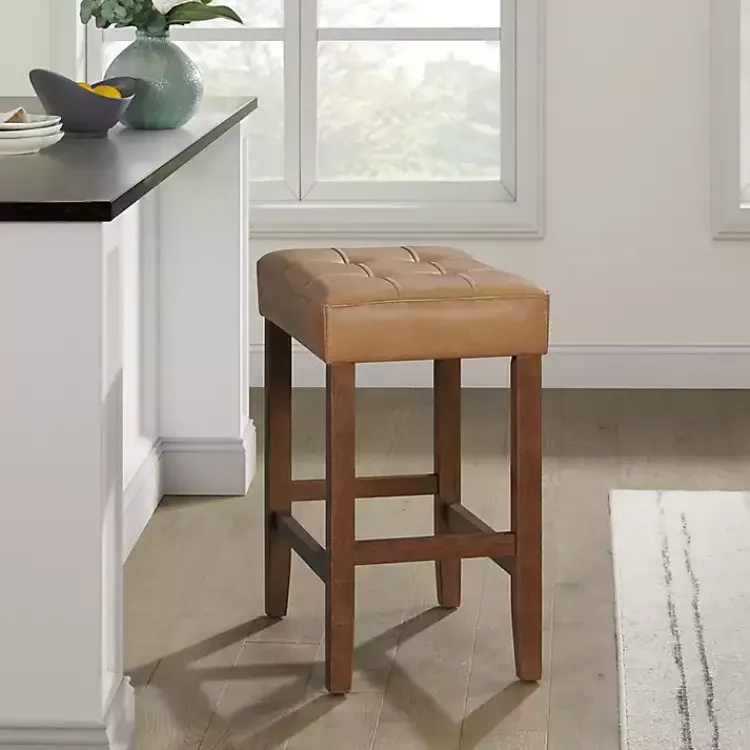 Kirklands Home Faux Leather Madison Walnut Counter Stool Tan Hot