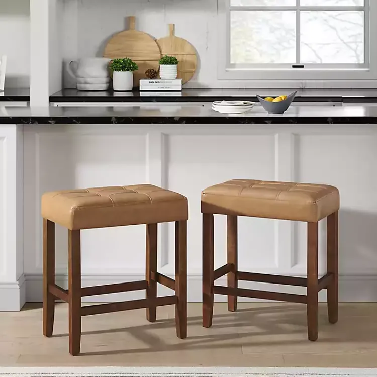 Kirklands Home Faux Leather Madison Walnut Counter Stool Tan Hot