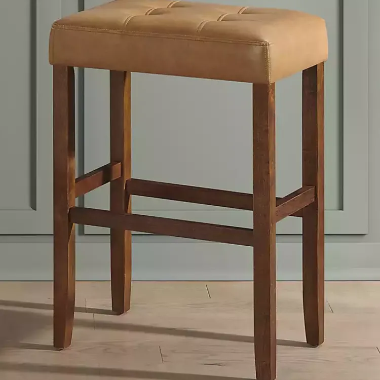 Kirklands Home Faux Leather Madison Walnut Bar Stool Tan Discount