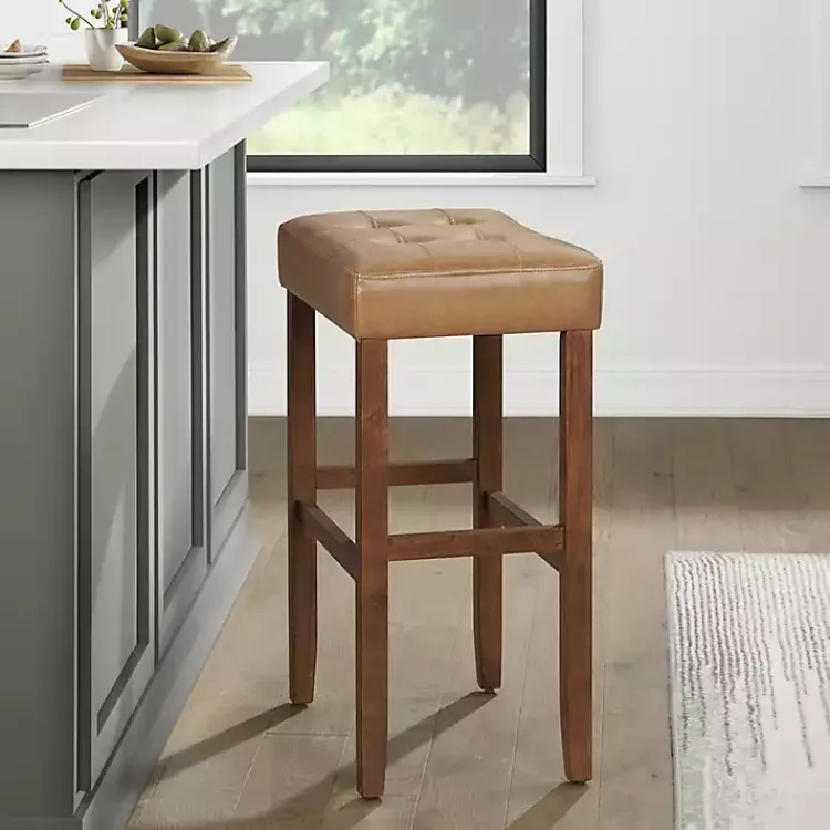 Kirklands Home Faux Leather Madison Walnut Bar Stool Tan Discount
