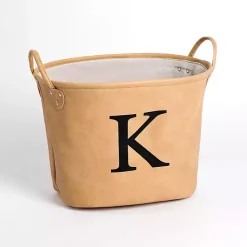 Baskets & Boxes>Kirklands Home Faux Leather Monogram K Bin Tan