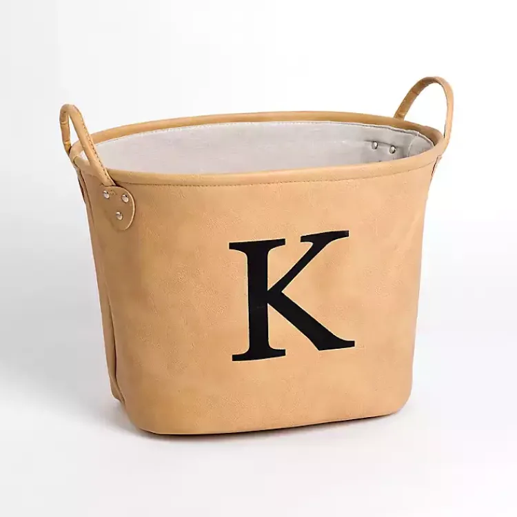 Baskets & Boxes>Kirklands Home Faux Leather Monogram K Bin Tan