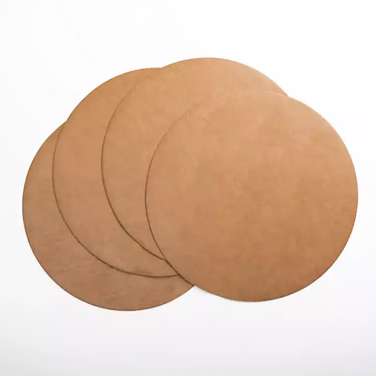 Kirklands Home Faux Leather Round Placemats, Set of 4 Tan Best
