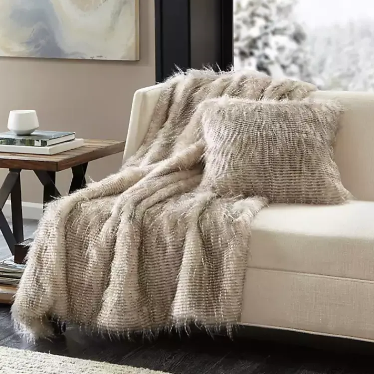 Blankets & Throws>Kirklands Home Faux Mink Fur Throw Tan