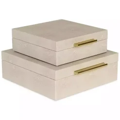 Baskets & Boxes>Kirklands Home Faux Shagreen 2-pc. Square Decorative Boxes Tan