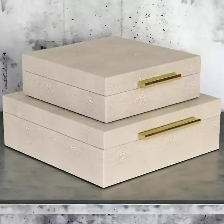 Baskets & Boxes>Kirklands Home Faux Shagreen 2-pc. Square Decorative Boxes Tan