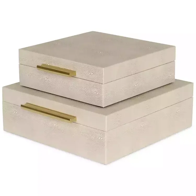 Baskets & Boxes>Kirklands Home Faux Shagreen 2-pc. Square Decorative Boxes Tan