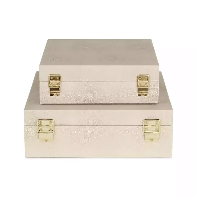 Baskets & Boxes>Kirklands Home Faux Shagreen 2-pc. Square Decorative Boxes Tan
