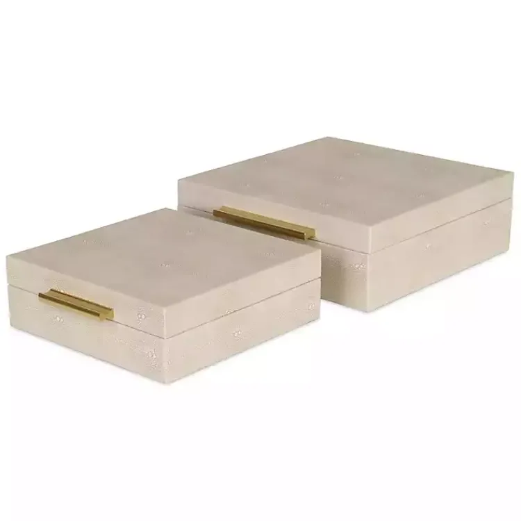 Baskets & Boxes>Kirklands Home Faux Shagreen 2-pc. Square Decorative Boxes Tan