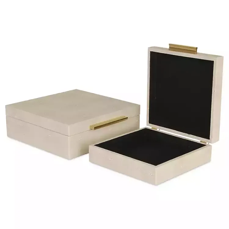 Baskets & Boxes>Kirklands Home Faux Shagreen 2-pc. Square Decorative Boxes Tan