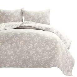 Kirklands Home Tan Floral Reversible 3-pc. King Quilt Set Discount