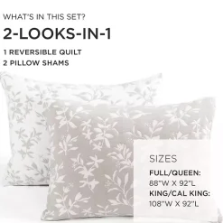 Kirklands Home Tan Floral Reversible 3-pc. Full/Queen Quilt Set Clearance