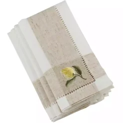 Kirklands Home Tan Hemstitch Embroidered Lemon Napkins, Set of 4 Outlet