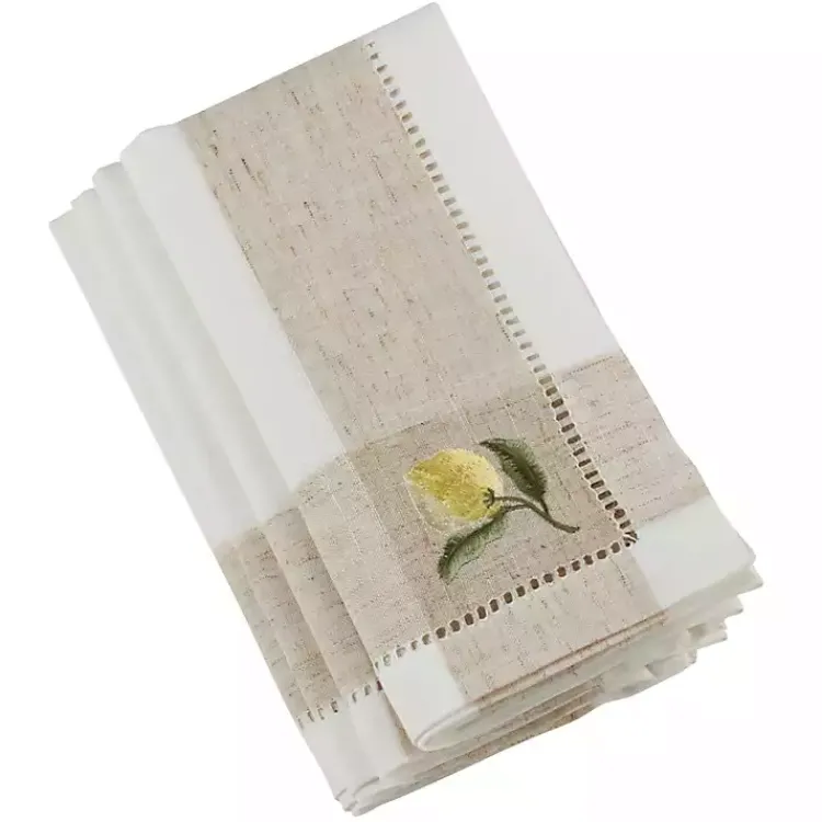 Kirklands Home Tan Hemstitch Embroidered Lemon Napkins, Set of 4 Outlet