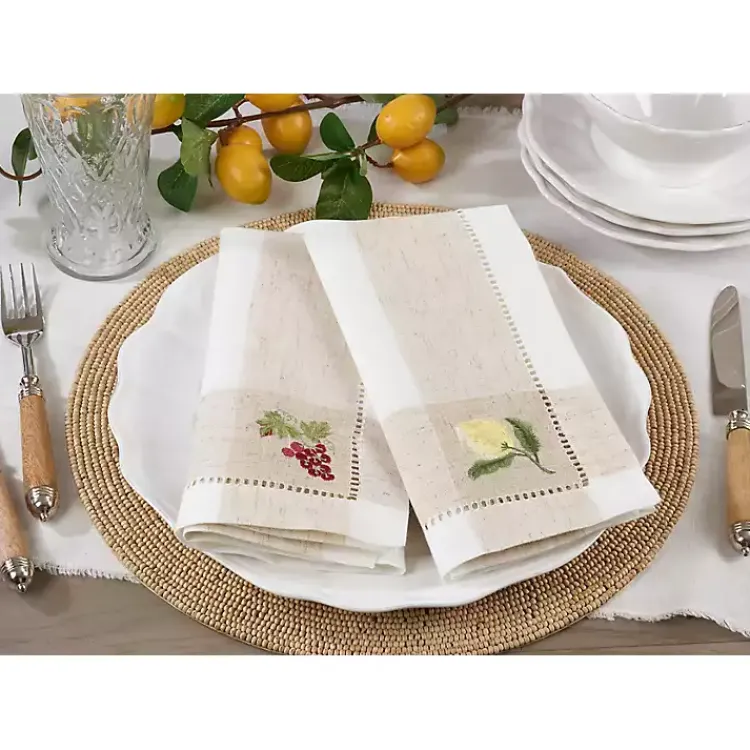 Kirklands Home Tan Hemstitch Embroidered Lemon Napkins, Set of 4 Outlet