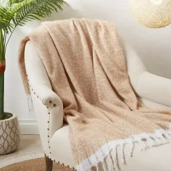 Blankets & Throws>Kirklands Home Herringbone Faux Mohair Throw Tan