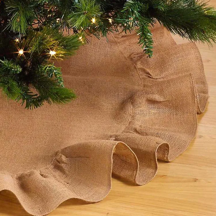 Christmas Tree Skirts & Collars>Kirklands Home Jute Ruffle Trim Christmas Tree Skirt, 53 in. Tan