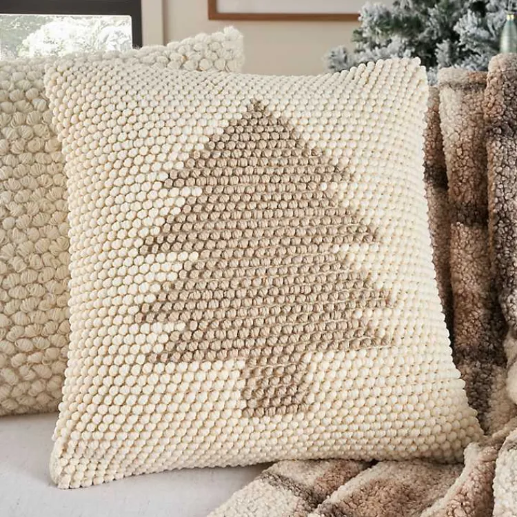 Christmas Pillows>Kirklands Home Tan Looped Christmas Tree Pillow