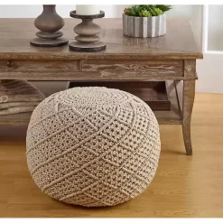 Poufs & Floor Cushions>Kirklands Home Macrame Cotton Pouf Tan