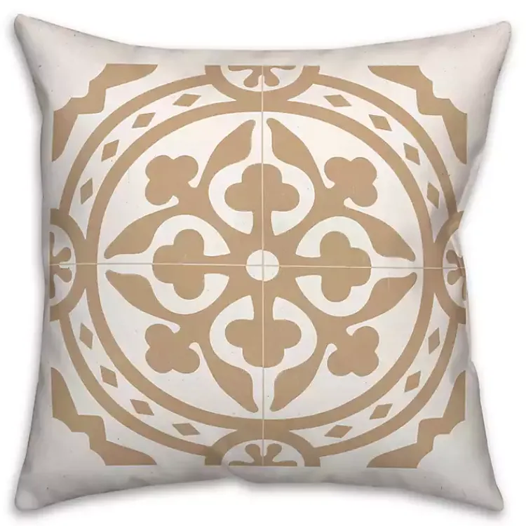 Kirklands Home Tan Medallion Tile Indoor/Outdoor Pillow Clearance