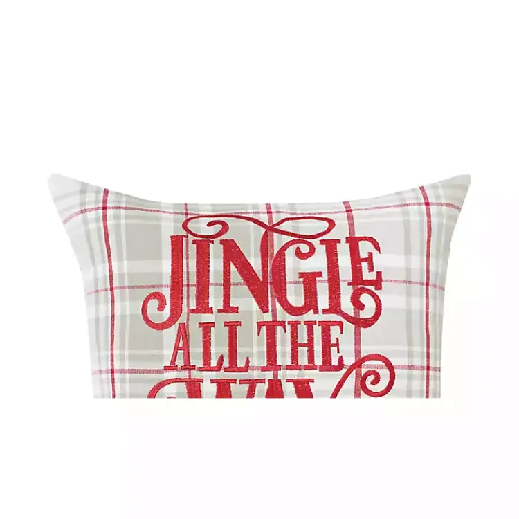 Christmas Pillows>Kirklands Home Tan Plaid Jingle All The Way Throw Pillow