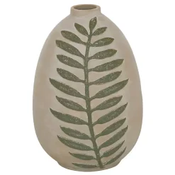 Vases>Kirklands Home Tan Raised Green Fern Ceramic Vase, 10 in.