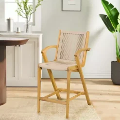 Kirklands Home Rope and Honey Wood Counter Stool Tan New