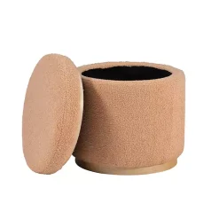 Kirklands Home Sherpa Upholstered Storage Ottoman Tan Outlet