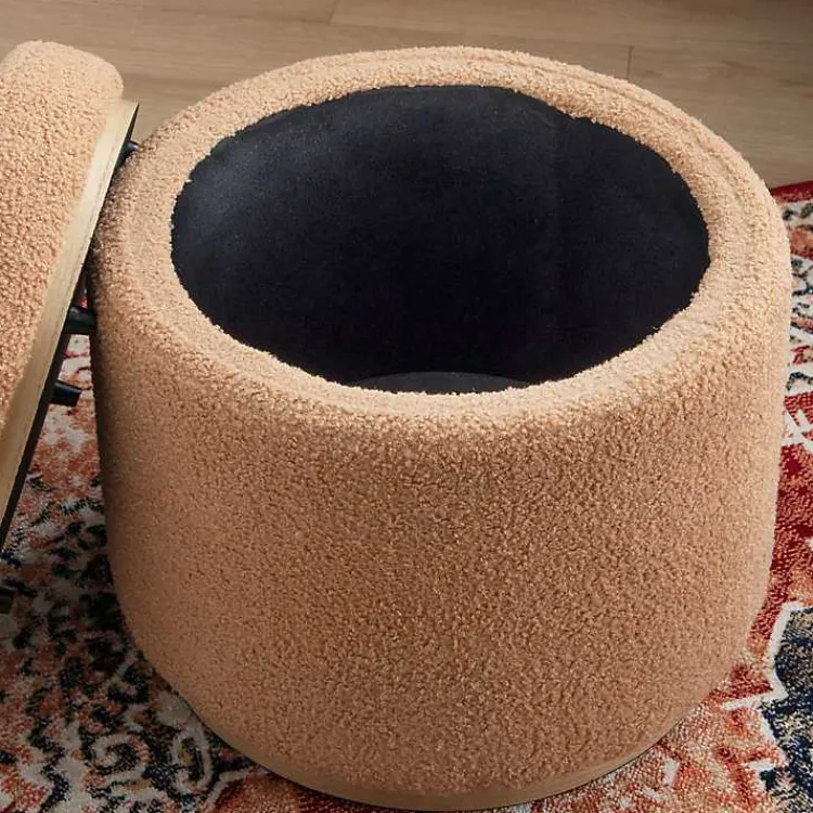 Kirklands Home Sherpa Upholstered Storage Ottoman Tan Outlet