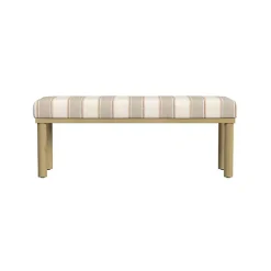 Kirklands Home Tan Striped Upholstered Wood Leg Bench