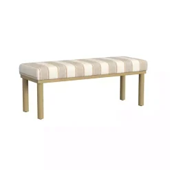 Kirklands Home Tan Striped Upholstered Wood Leg Bench