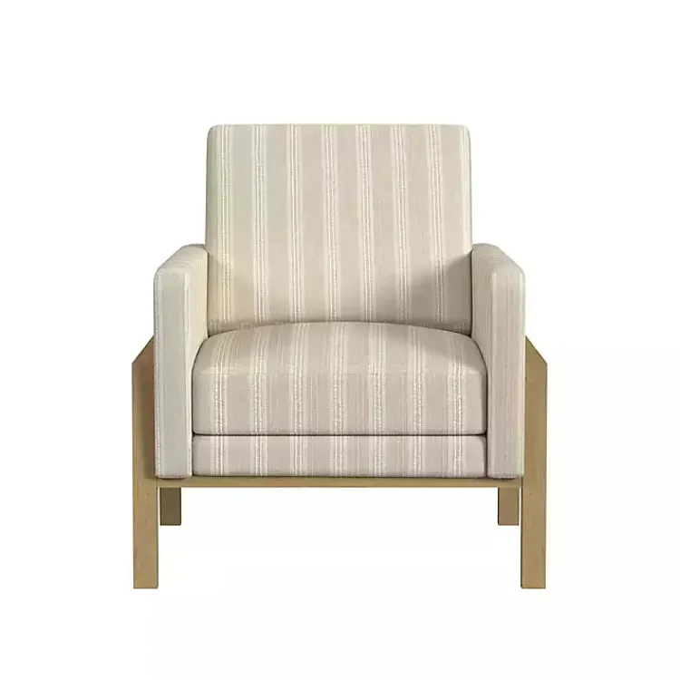Kirklands Home Tan Striped Upholstered Wood Frame Armchair Outlet