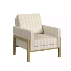 Kirklands Home Tan Striped Upholstered Wood Frame Armchair Outlet