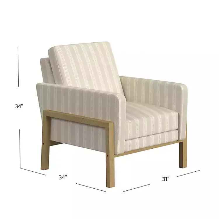 Kirklands Home Tan Striped Upholstered Wood Frame Armchair Outlet