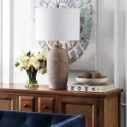 Kirklands Home Tan Textured Kensin Table Lamp White Hot