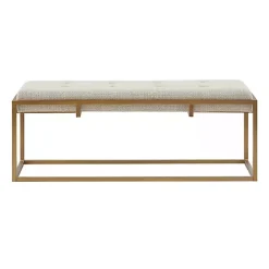 Kirklands Home Tufted Bronze Metal Bench Tan