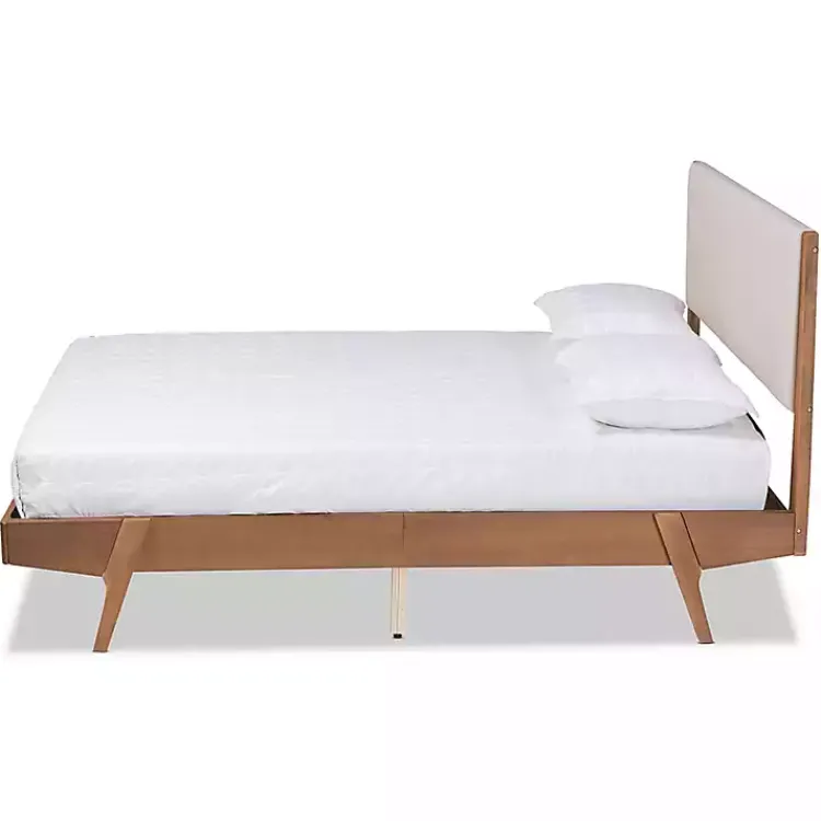 Kirklands Home Tan Upholstered Brown Wood Full Platform Bed Sale