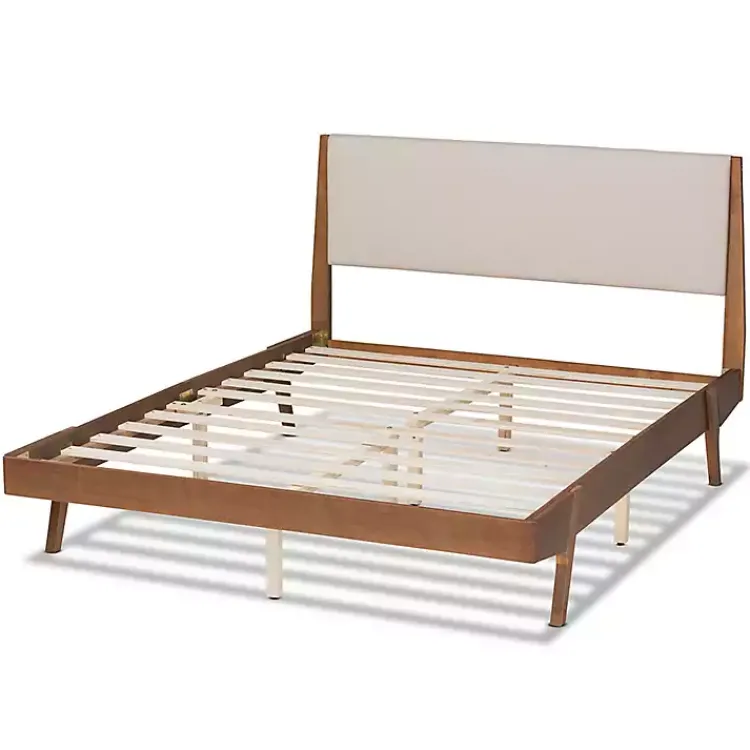 Kirklands Home Tan Upholstered Brown Wood Full Platform Bed Sale