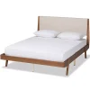 Kirklands Home Tan Upholstered Brown Wood Queen Platform Bed Hot