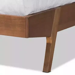 Kirklands Home Tan Upholstered Brown Wood Queen Platform Bed Hot