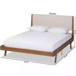 Kirklands Home Tan Upholstered Brown Wood Queen Platform Bed Hot