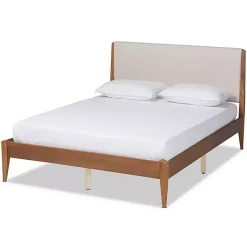 Kirklands Home Tan Upholstered Brown Wood King Platform Bed Online
