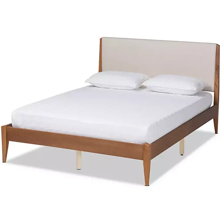 Kirklands Home Tan Upholstered Brown Wood King Platform Bed Online