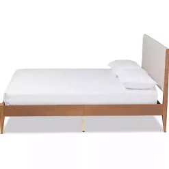 Kirklands Home Tan Upholstered Brown Wood King Platform Bed Online