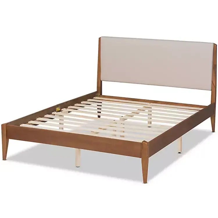 Kirklands Home Tan Upholstered Brown Wood King Platform Bed Online