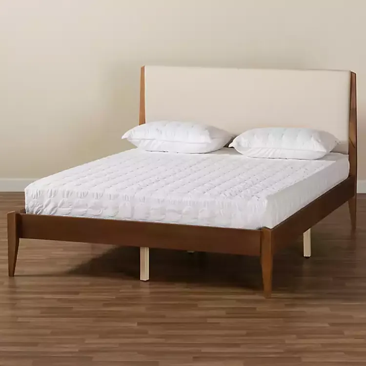 Kirklands Home Tan Upholstered Brown Wood King Platform Bed Online