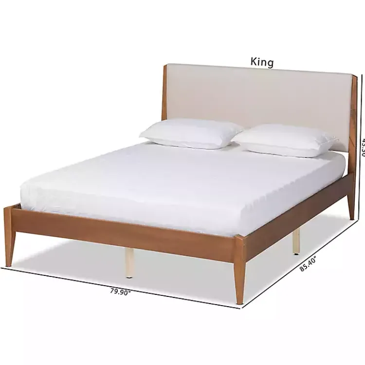 Kirklands Home Tan Upholstered Brown Wood King Platform Bed Online